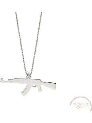 Bigakan Silah AK47 Keleş Taşsız Model 925 Ayar Gümüş Kadın Kolye