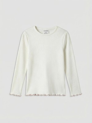 LC Waikiki Ekru Bisiklet Yaka Kız Çocuk Uzun Kollu Tişört