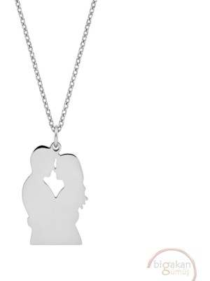 Bigakan Sarılı Sevgili Kolyesi Taşsız Model 925 Ayar Gümüş Kadın Kolye