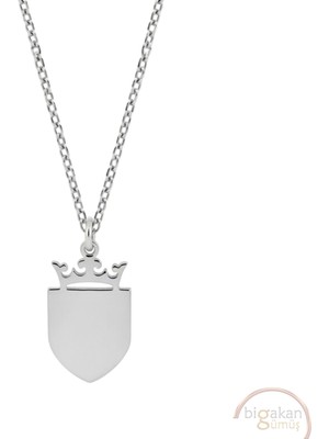Bigakan Taçlı Kalkan Taşsız Model 925 Ayar Gümüş Kadın Kolye