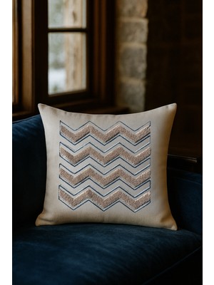 Aryada Zigzag Desenli Kırlent Kılıfı Punch Nakışlı