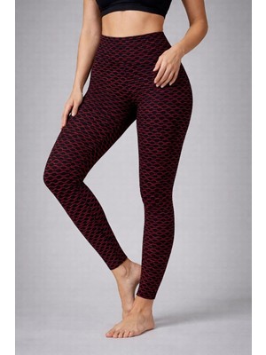 İsmiyle Al Kadın Yüksek Bel Toparlayıcı Likralı Büzgülü Tayt - Kırmızı