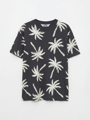 LC Waikiki Antrasit Palmiye Desenli Erkek Çocuk Tişört