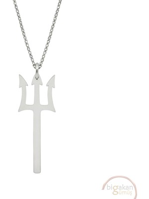 Bigakan Poseidon Üç Dişli Mızrak Mitoloji Taşsız Model 925 Ayar Gümüş Kadın Kolye