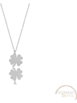 Bigakan Dört Yapraklı Yonca Şans Taşsız Model 925 Ayar Gümüş Kadın Kolye