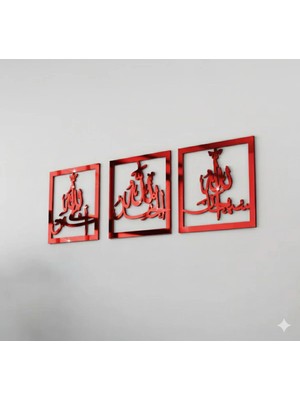 As Tasarım Lazer İSLAM002 Model Duvar Dekorasyon Süs Kırmızı Renk 20*20 cm 3 Parça