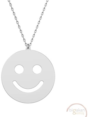 Bigakan Gülen Yüz Emojisi Tasarımı Taşsız Model 925 Ayar Gümüş Kadın Kolye