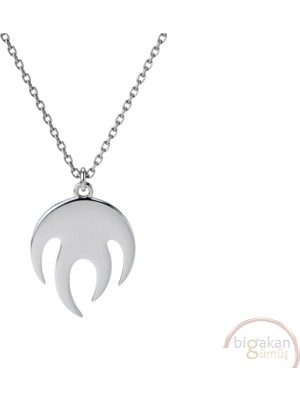 Bigakan Alev Ateş Deseni Kolye Taşsız Model 925 Ayar Gümüş Kadın Kolye