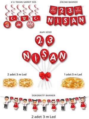 Pairla 23 Nisan Dekoratif Süsü Flama Okul, 23 Nisan Sarkıt, Kapı Süsü, Pano Süsleri “3 Metre Led”