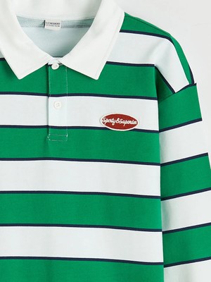 LC Waikiki Yeşil Erkek Çocuk Polo Yaka Çizgili Tişört