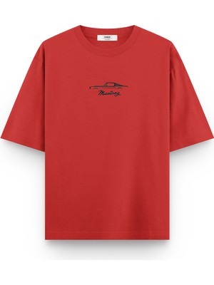 Overoz Klasik Araba Ford Mustang Baskılı Yarı Oversize Unisex T-Shirt 1184