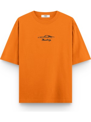 Overoz Klasik Araba Ford Mustang Baskılı Yarı Oversize Unisex T-Shirt 1184