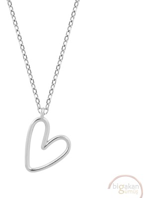 Bigakan Kalp Taşsız Model 925 Ayar Gümüş Kadın Kolye