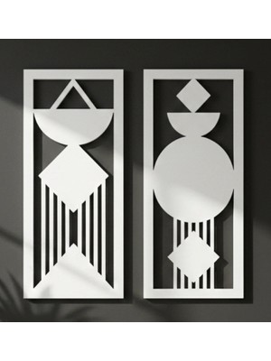 As Tasarım Lazer Bohem Serisi 2'li Ahşap Tablo Seti - 25X56 cm Modern Duvar Dekoru Beyaz Renk