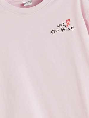 LC Waikiki Pembe Nyc Yazı Baskılı Kız Çocuk Tişört