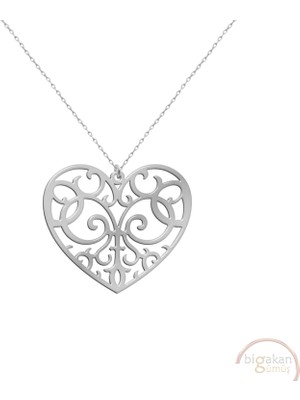 Bigakan Spiral Motifli Kalp Taşsız Model 925 Ayar Gümüş Kadın Kolye