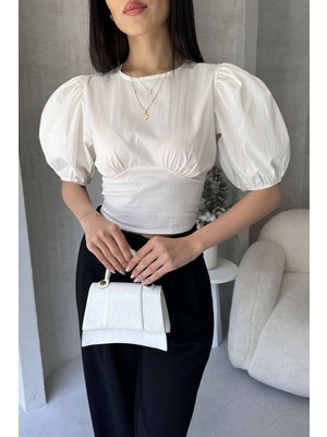 Bacc Beyaz Karpuz Kol Sırt Dekolteli Poplin Bluz BCDF-252196