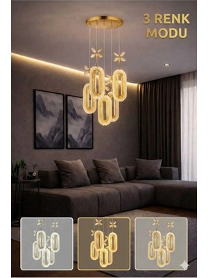 Aura Lighting Aura Lıghtıng 5'li Gold Elips Sarkıt Avize 3 Renk LED Modern Salon/antre/oda Avizesi