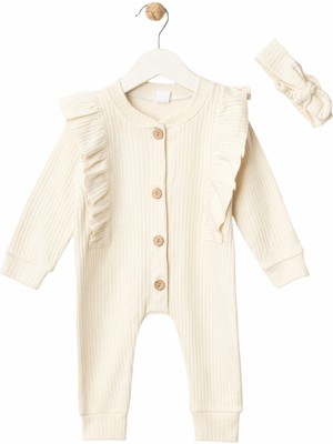 Kız Bebek Fırfırlı Tulum Bandana Seti %100 Pamuk Yumuşak Dokulu