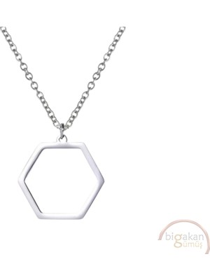 Bigakan Altıgen Origami Sade Şık Taşsız Model 925 Ayar Gümüş Kadın Kolye