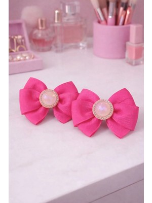 Nati Co Kız Bebek Koyu Pembe Taş Detaylı Fiyonk Toka Seti