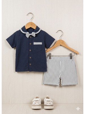 Çıtır Efemkids 6/18 Ay Erkek Bebek Alt-Üst Takım Papyonlu Yenidoğan Bebek Takım