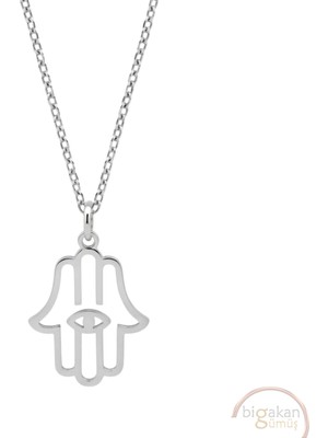 Bigakan Fatma Ananın Eli Taşsız Model 925 Ayar Gümüş Kadın Kolye