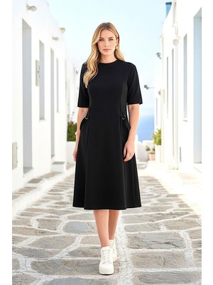 Bacc Siyah Tokalı Modal Kumaş Elbise BCVL-26V261