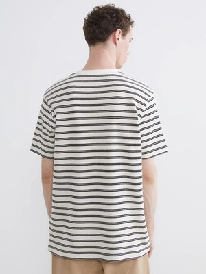 LC Waikiki Siyah Bisiklet Yaka Çizgili Erkek Tişört