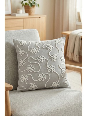 Aryada Kırlent Kılıfı Decoratif Kord Nakışlı Çiçek Desenli