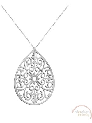 Bigakan Spiral Motifli Damla Taşsız Model 925 Ayar Gümüş Kadın Kolye
