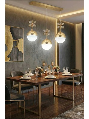 Aura Lighting Aura Lıghtıng Gold Model 3'lü Top Sıralı Sarkıt Yemek Masası Üstü 3 Renk LED Modern Avize
