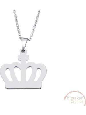 Bigakan Kraliçe Tacı Taşsız Model 925 Ayar Gümüş Kadın Kolye