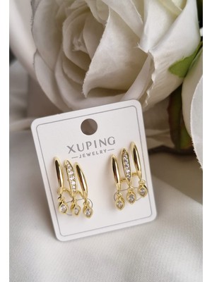 Initium Xuping Paslanmaz Çelik Çoklu Görünümlü Zirkon Taşlı 14K Gold Küpe