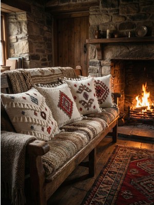 Aryada Etnik Püsküllü Kırlent Kılıfı 4 Lü Set