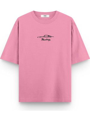 Overoz Klasik Araba Ford Mustang Baskılı Yarı Oversize Unisex T-Shirt 1184