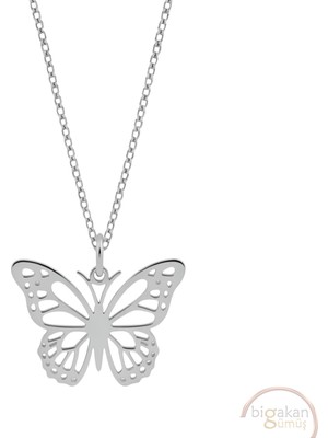 Bigakan Kelebek Ince Tasarım Taşsız Model 925 Ayar Gümüş Kadın Kolye