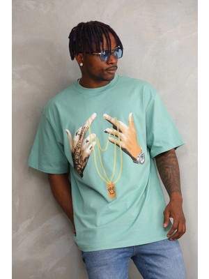 İsmiyle Al Baskılı Oversize T-Shirt - Mint Yeşili