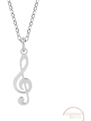 Bigakan Sol Anahtarı Müzik Notası Taşsız Model 925 Ayar Gümüş Kadın Kolye
