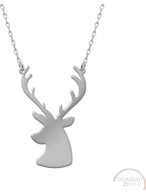 Bigakan Ala Geyik Boynuzlu Taşsız Model 925 Ayar Gümüş Kadın Kolye