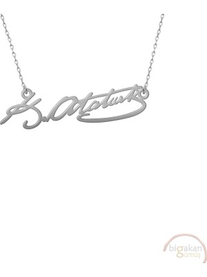 Bigakan Mustafa Kemal Atatürk Imzası Taşsız Model 925 Ayar Gümüş Kadın Kolye