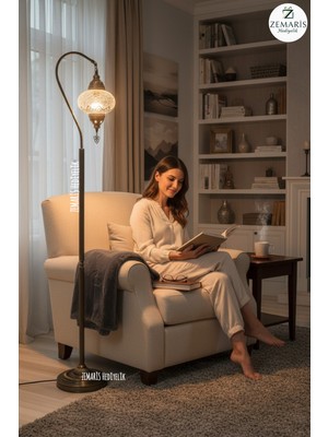 Zemaris Hediyelik El Yapımı Otantik Mozaik Dekoratif Modern Lambader Büyük Camlı