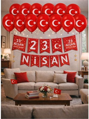 Pairla 23 Nisan Dekoratif Süsü Flama Okul Süsü, Atatürklü Balon, Türk Bayrağı Pano Süsleri “3 Metre Led”