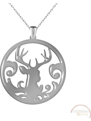Bigakan Geyik Madalyon Taşsız Model 925 Ayar Gümüş Kadın Kolye