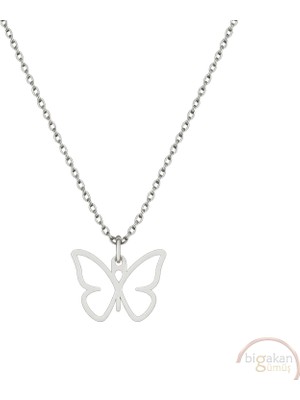 Bigakan Kelebek Zarif Ince Taşsız Model 925 Ayar Gümüş Kadın Kolye