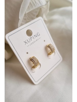 Initium Xuping Paslanmaz Çelik Minimal Halka Zirkon Taşlı 14K Gold Küpe