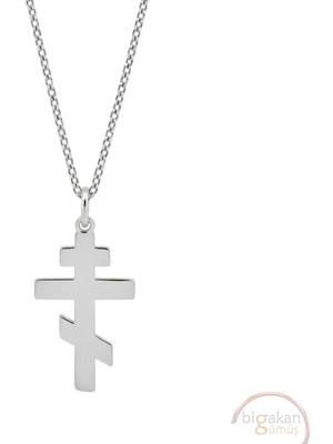 Bigakan Ortodoks Hiristiyanlık Sembolü Haç Taşsız Model 925 Ayar Gümüş Kadın Kolye