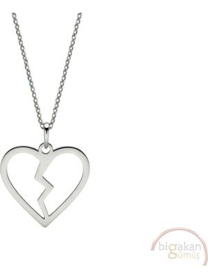 Bigakan Kırık Kalp Taşsız Model 925 Ayar Gümüş Kadın Kolye