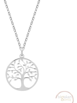 Bigakan Ağaç Madalyon Taşsız Model 925 Ayar Gümüş Kadın Kolye