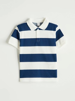 LC Waikiki Indigo Polo Yaka Çizgili Erkek Çocuk Tişört